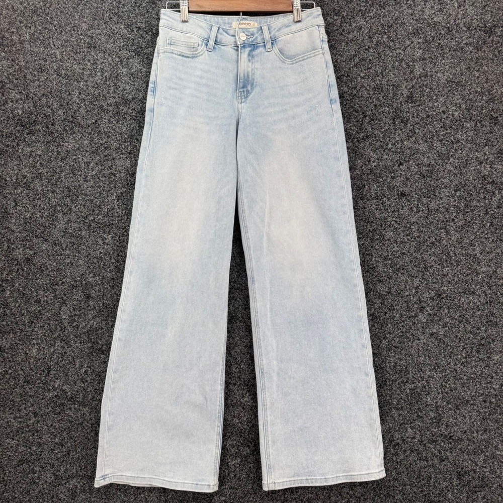 Onero Womens Light Wash Wide Leg Jeans Bow Embroidered Back Pockets Size 27